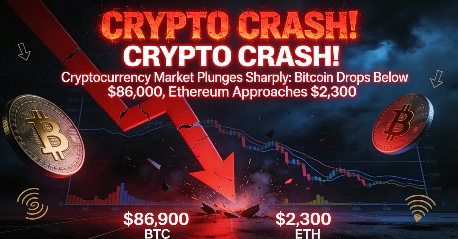 Cryptocurrency Market Plunges Sharply: Bitcoin Drops Below $86,000, Ethereum Approaches $2,300